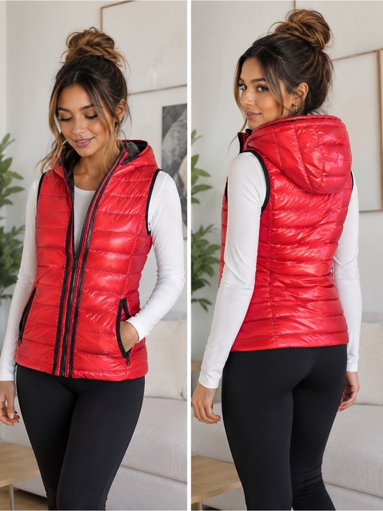 Jackets & Blazers - Women’s Red Quilted Hooded Puffer Vest